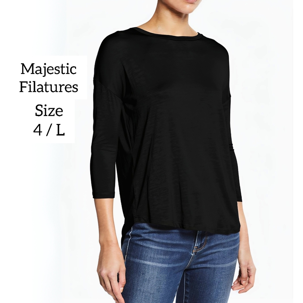 Majestic Filatures Black Boatneck Deluxe Teeshirt 3/4 Sleeve Top